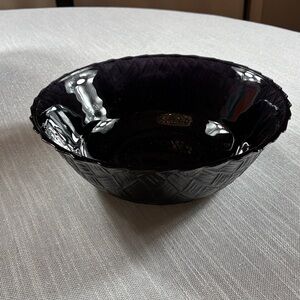 Vtg Indiana Glass Black Amethyst Basket Weave Whimsigoth Chip Bowl
